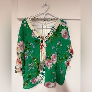 Chenault Green Floral V-Neck Tie-Front Blouse
